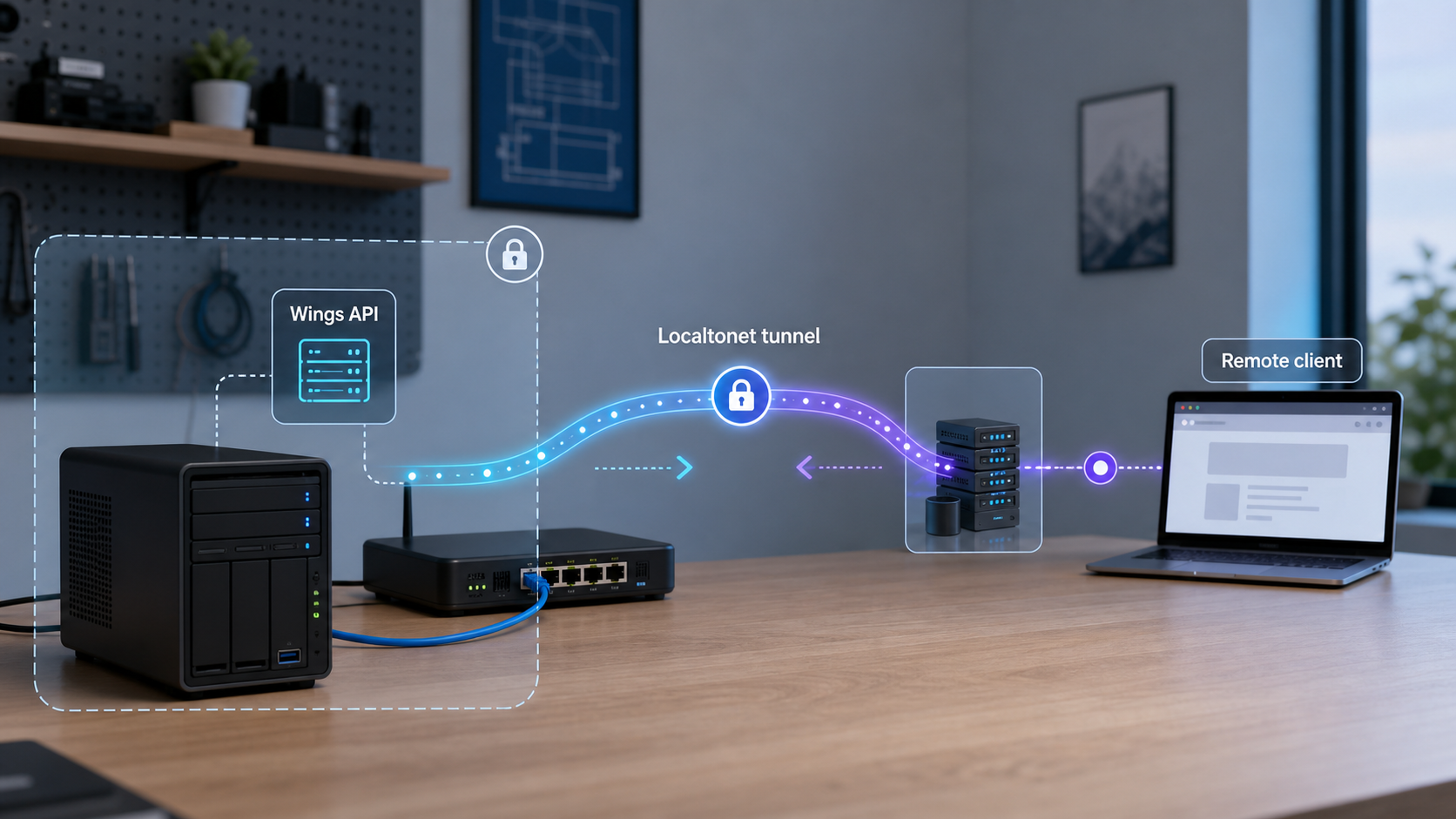 Calagopus Wings host connected to a remote management client through a Localtonet HTTP tunnel