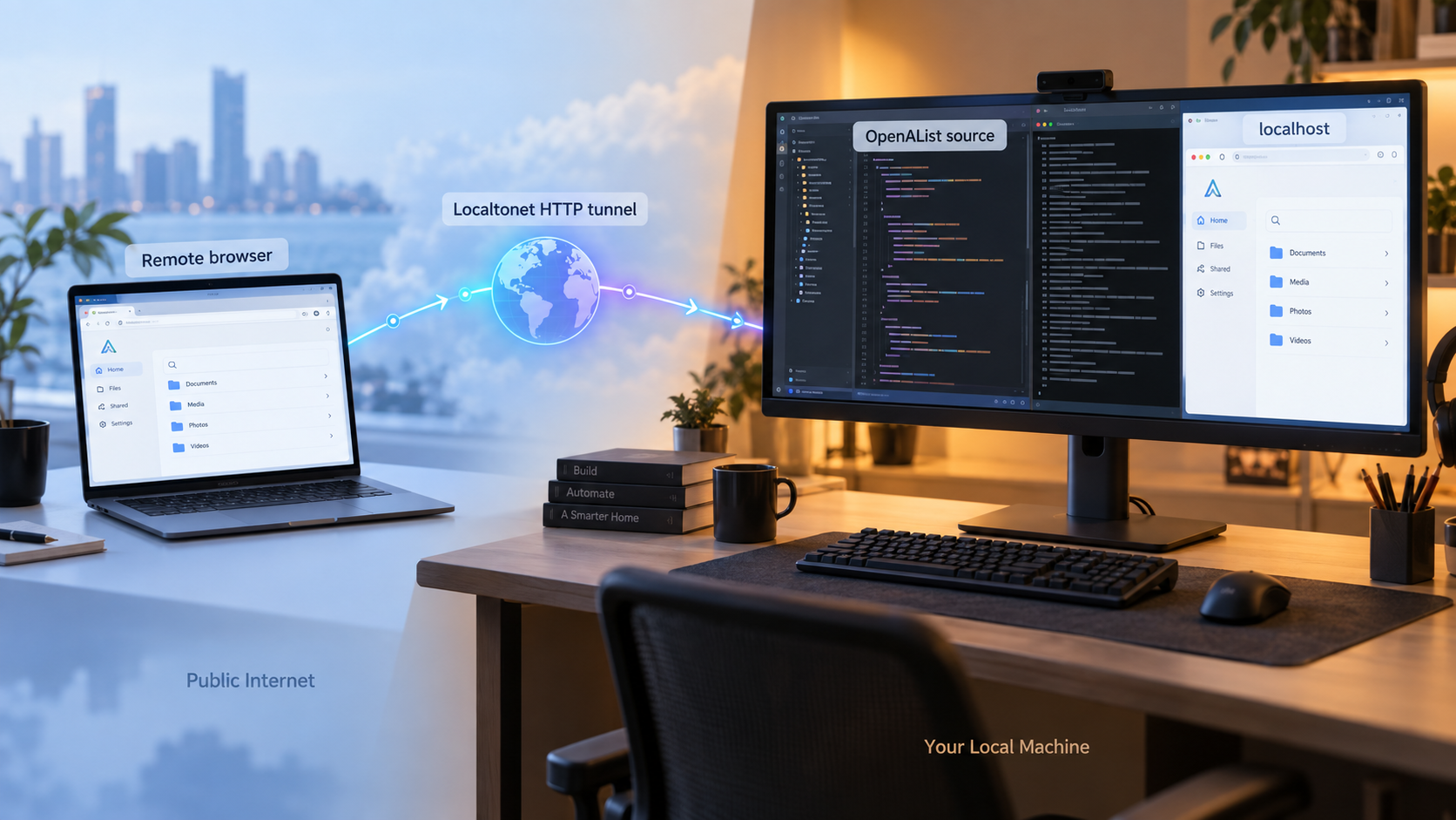 Source-built OpenAList running locally and connected to a remote browser through a Localtonet HTTP tunnel.