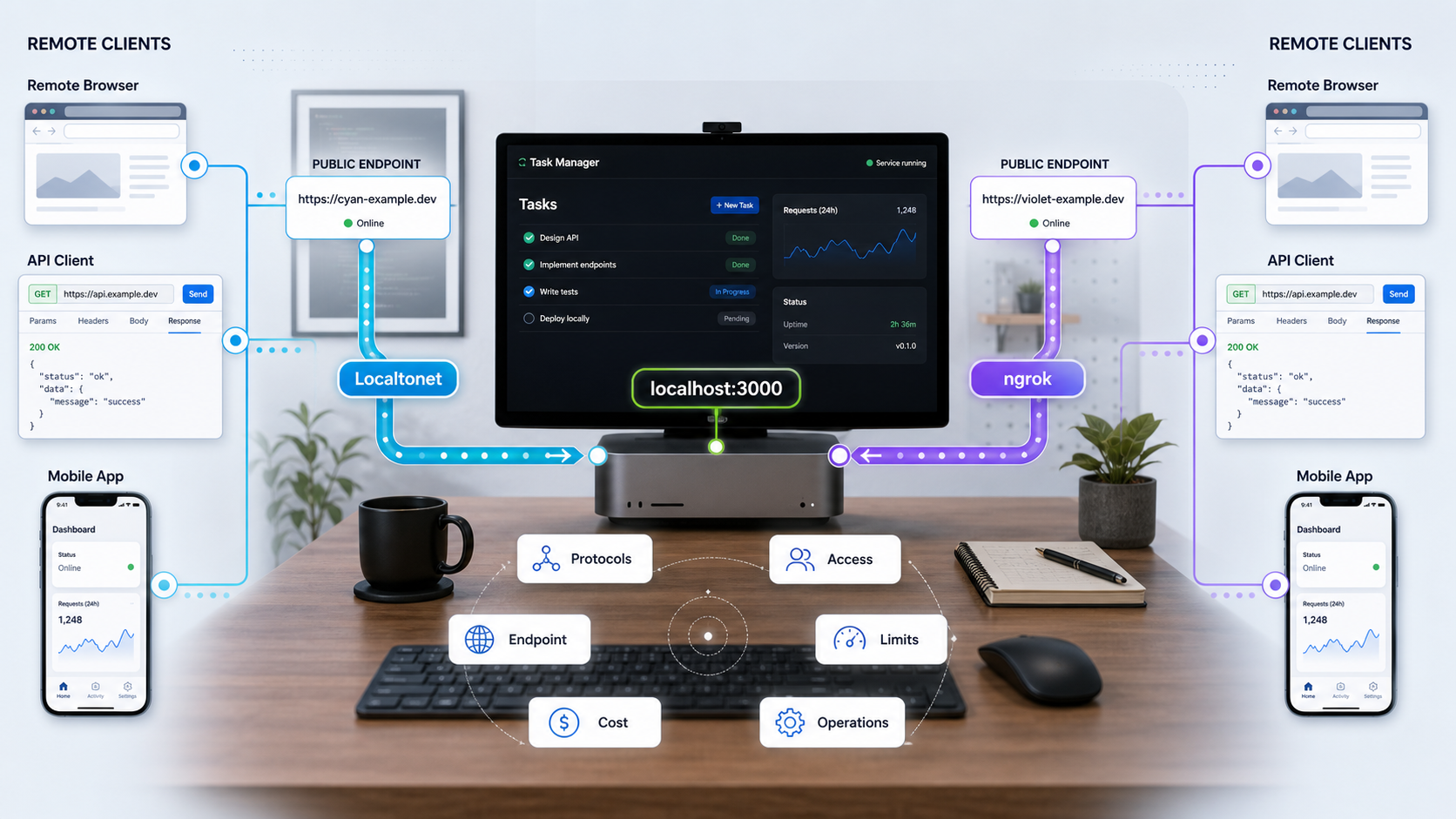 Overview of Localtonet and ngrok considerations for HTTP, TCP, UDP, TLS, webhooks and localhost tunneling
